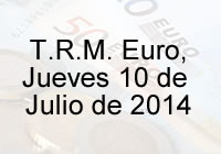TRM Euro Colombia, jueves 10 de Julio de 2014