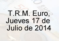 TRM Euro Colombia, jueves 17 de Julio de 2014