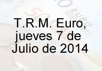 TRM Euro Colombia, Jueves 7 de agosto de 2014
