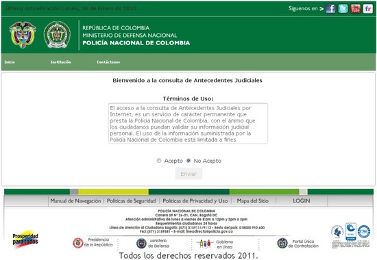 Consultar Pasado Judicial - Captura Sitio Web de La Policia Nacional de Colombia