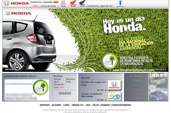 Vista de www.honda.com.co | Pagina inicial o Home