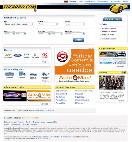 Vista de www.tucarro.com.co | Pagina Web o Home