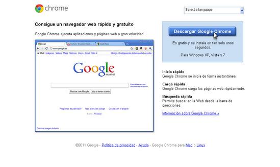Vista de www.google.com/chrome | Pagina Web o Home