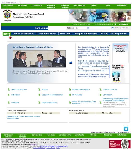 Vista de www.minproteccionsocial.gov.co | Pagina Web o Home