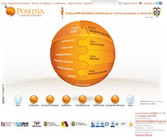 Vista de www.positiva.gov.co | Pagina Web o Home