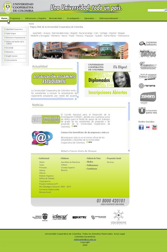 Vista de www.ucc.edu.co | Pagina web o Home