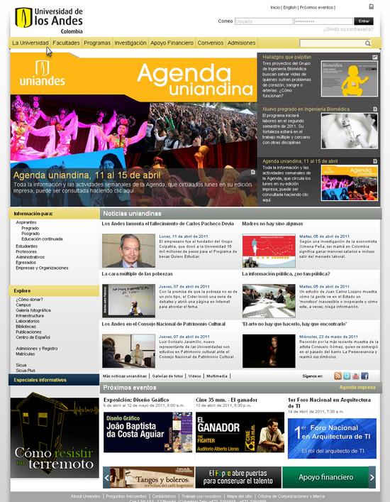 Vista de www.uniandes.edu.co | Pagina Web o Home 