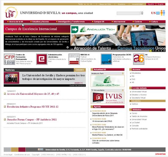 Vista de www.us.es | Pagina web o Home