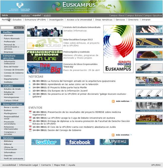 Vista de www.ehu.es | Pagina Web o Home
