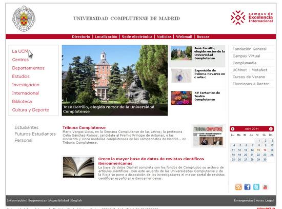 Vista de www.ucm.es | Pagina Principal o Home