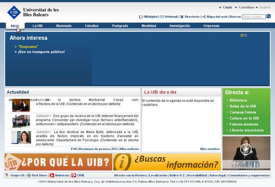 Vista de www.uib.es  | Pagina Web o Home