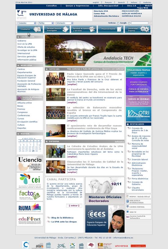 Vista de www.uma.es | Pagina Web o Home 