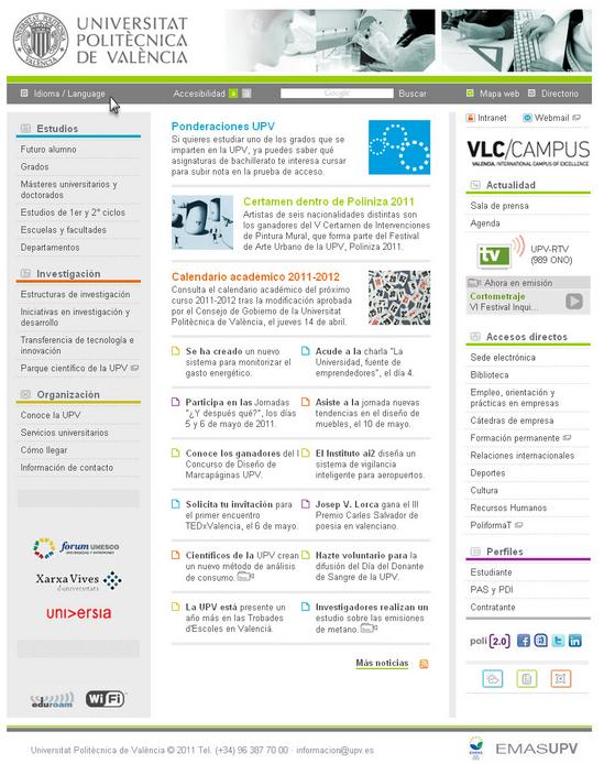Vista de www.upv.es | Pagina web o Home