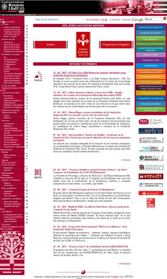 Vista de www.url.edu | Pagina principal o Home