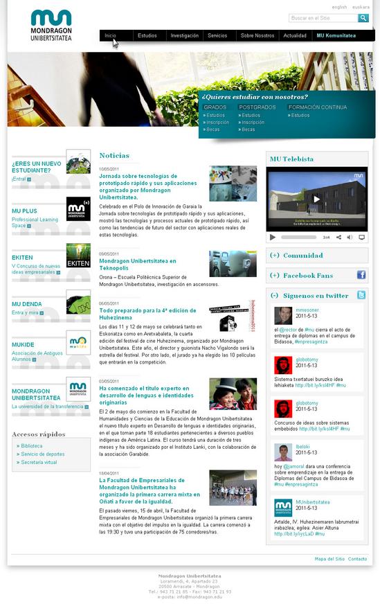 Vista de www.mondragon.edu | Pagina web o Home
