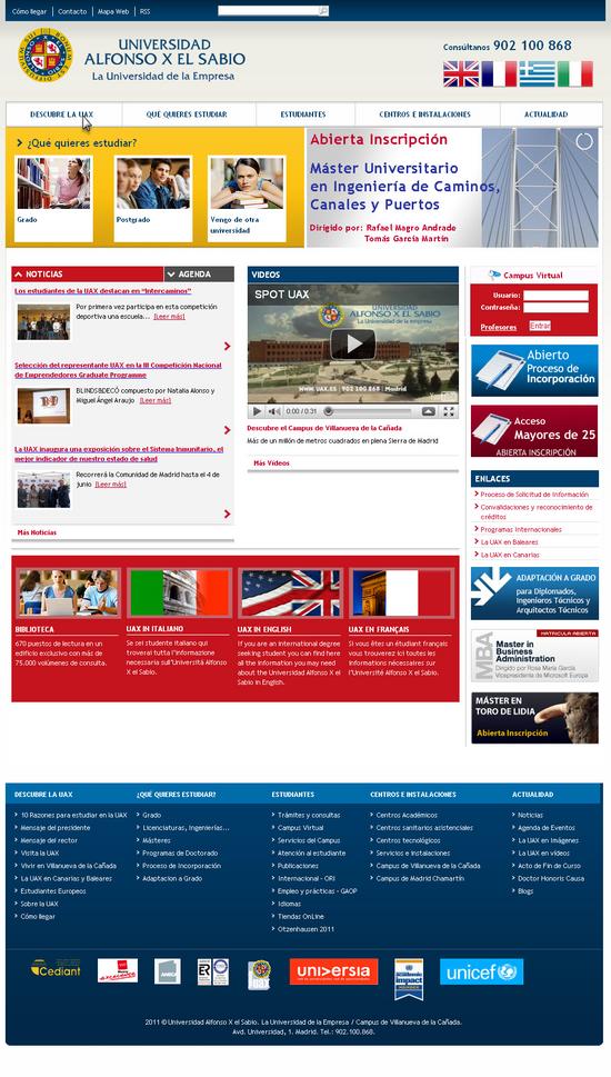 Vista de www.uax.es | Pagina web o Home