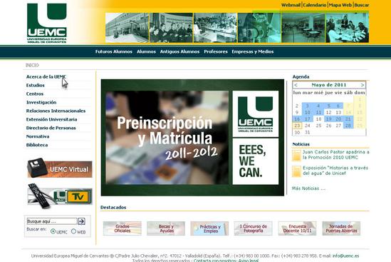 Vista de www.uemc.edu | Pagina Web o Home 