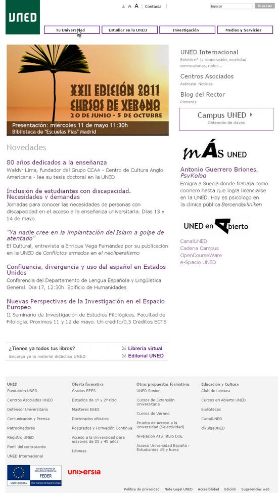 Vista de www.uned.es | Pagina web o Home