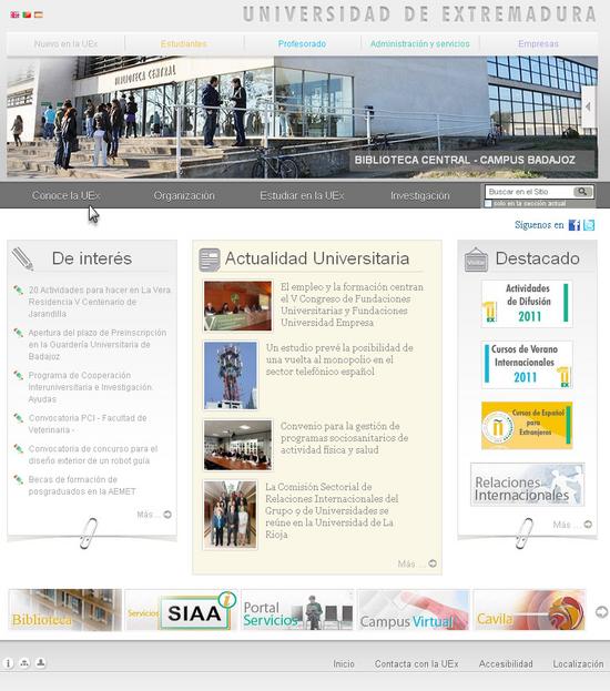 Vista de www.unex.es | Pagina Web o Home 