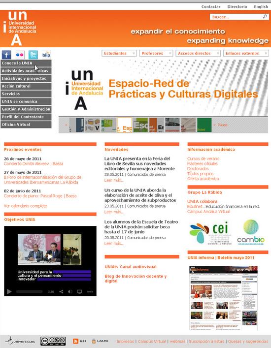 Vista de www.unia.es | Pagina Web o Home 