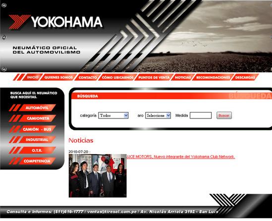Vista de www.yokohama.com.pe | Pagina Web o Home
