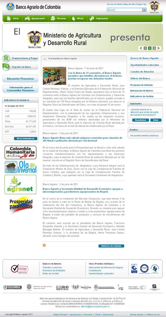 Vista de www.bancoagrario.gov.co | Pagina Web o Home