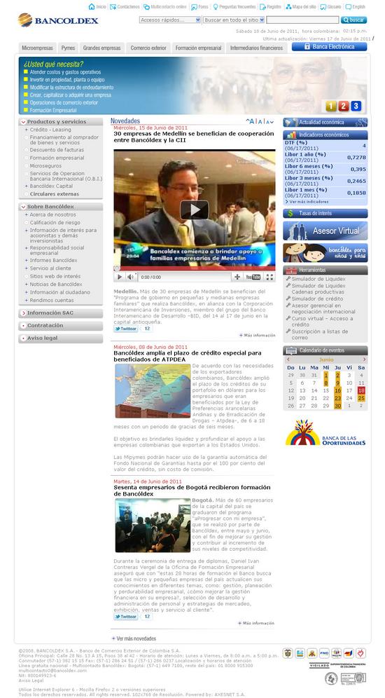 Vista de www.bancoldex.com | Pagina Web o Home