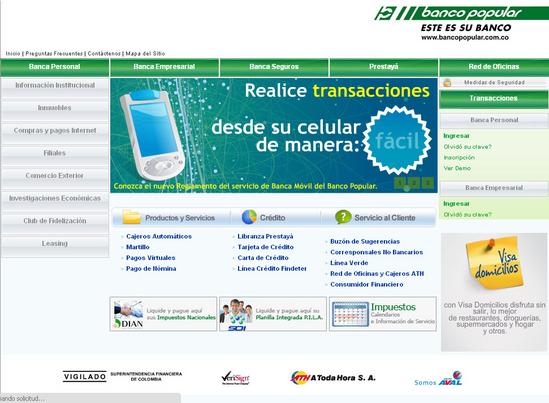 Vista de www.bancopopular.com.co | Pagina web o Home