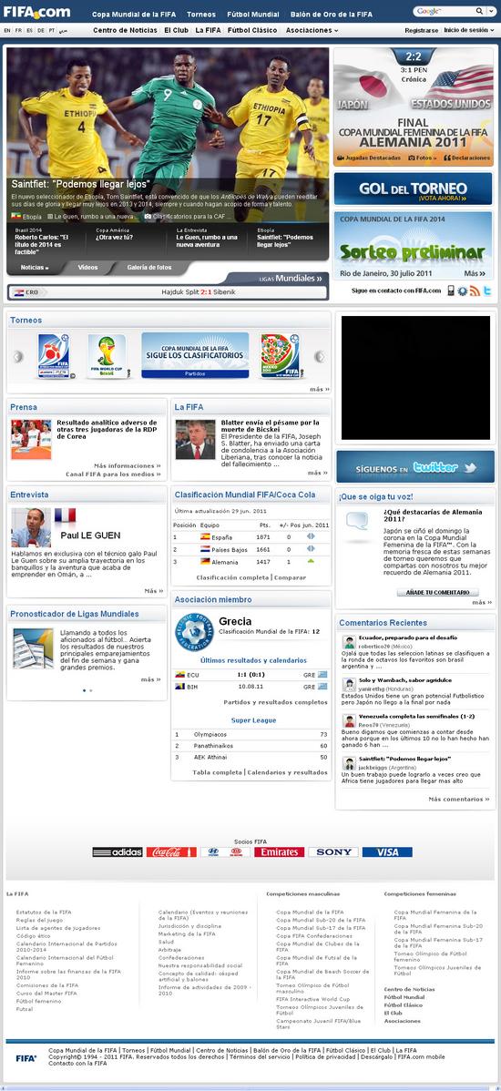 Vista de www.es.fifa.com | Pagina Web o Home