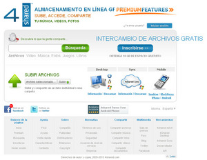 Vista de www.4shared.com | Pagina web o Home