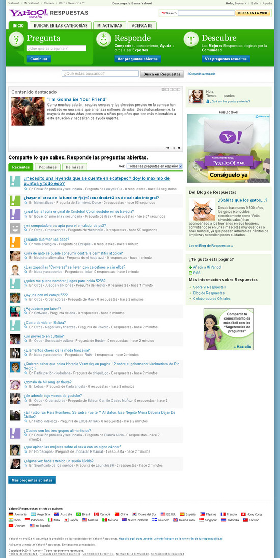 Vista de www.es.answers.yahoo.com | Pagina Web o Home