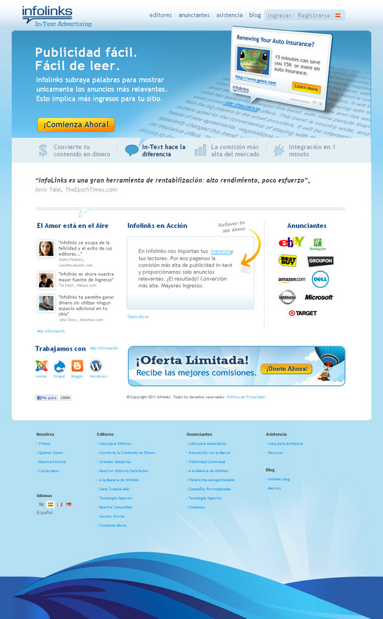 Vista de www.infolinks.com | Pagina Web o Home