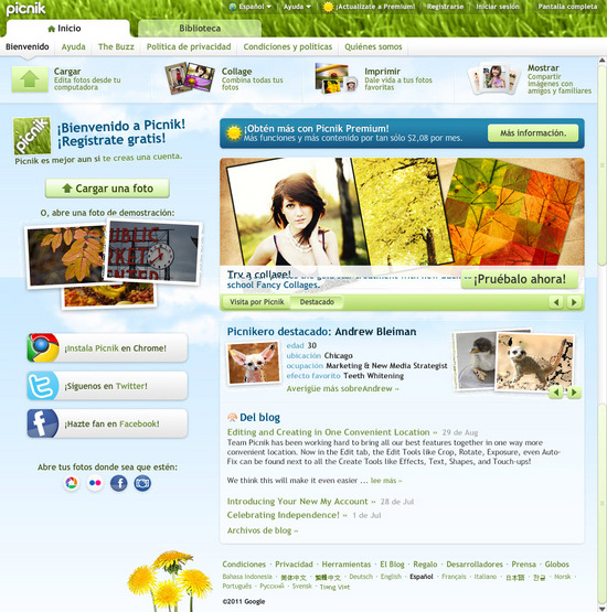 Vista de www.picnik.com | Pagina Web o Home