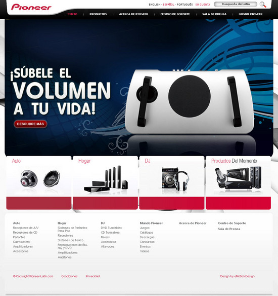 Vista de www.pioneer-latin.com | Pagina Web o Home