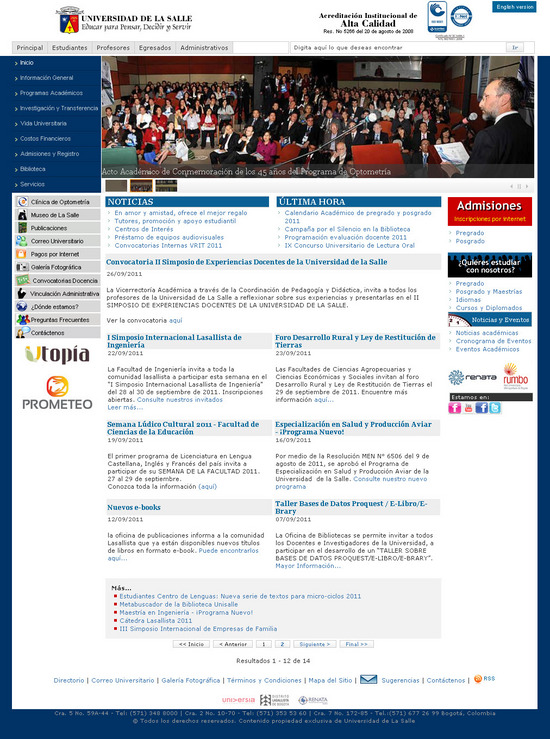 Vista de www.unisalle.lasalle.edu.co | Pagina Web o Home