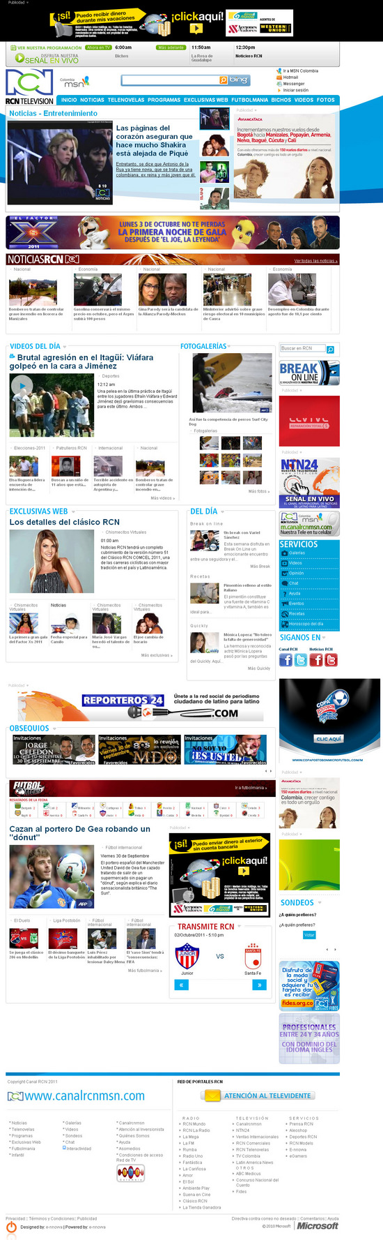 Vista de www.canalrcnmsn.com | Pagina Web o Home