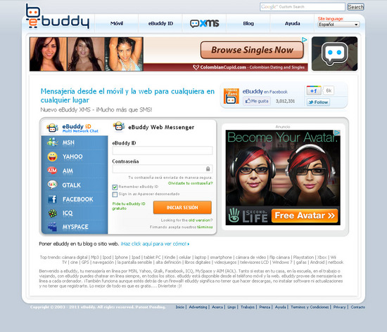 Vista de www.ebuddy.com | Pagina Web o Home