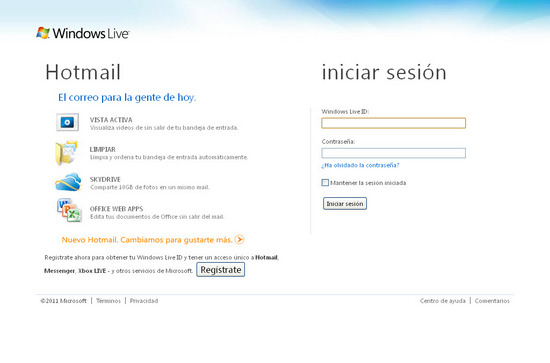 Vista de www.login.live.com | Pagina Web o Home