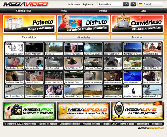 Vista de www.megavideo.com | Pagina Web o Home
