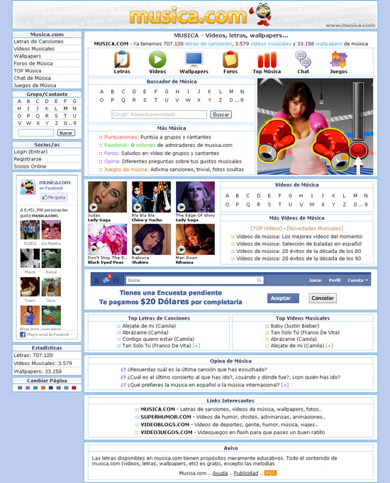 Vista de www.musica.com | Pagina Web o Home