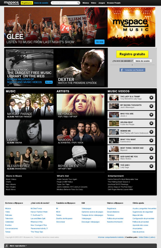 Vista de www.myspace.com | Pagina web o Home 
