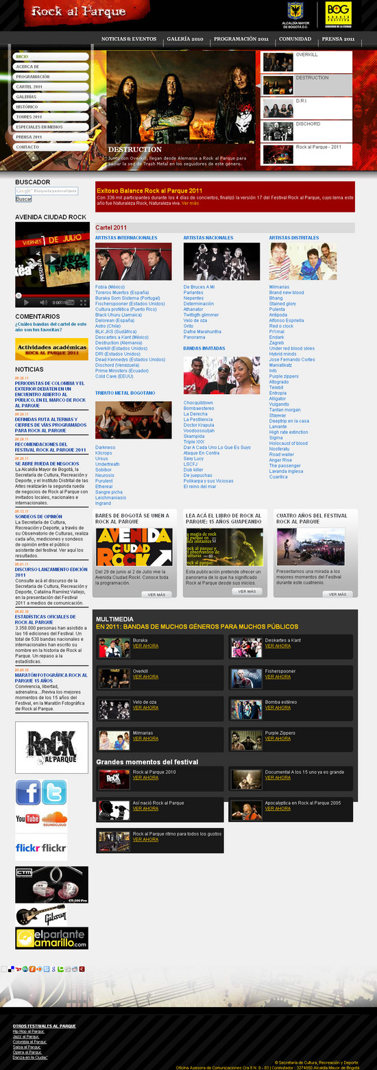 Vista de www.rockalparque.gov.co | Pagina Web o Home