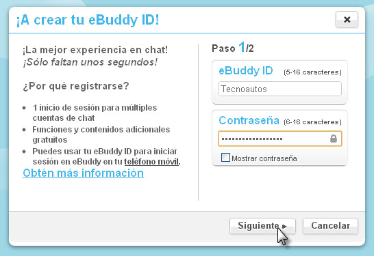 ebuddy ID, paso 2 para registrarse 