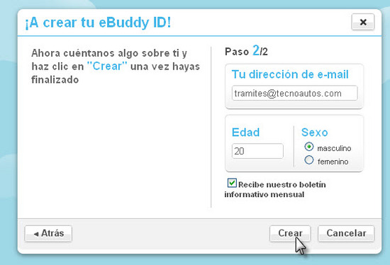 ebuddy ID, paso 3 para registrarse 