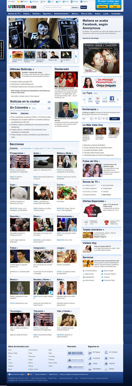 Vista de www.univision.com | Pagina web o Home