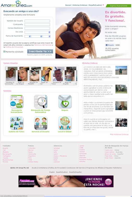 Vista de www.amorenlinea.com | Pagina Web o Home