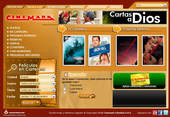 Vista de www.cinemark.com.co | Pagina Web o Home