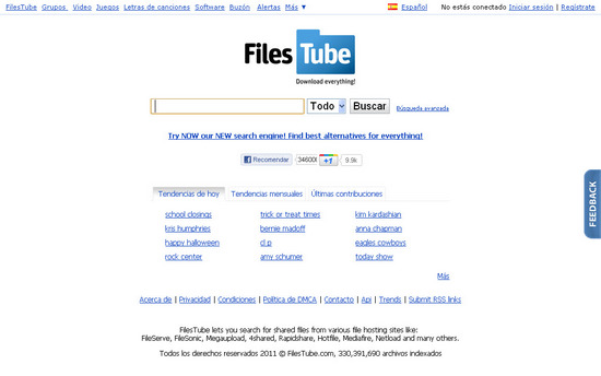Vista de www.filestube.com | Pagina Web o Home