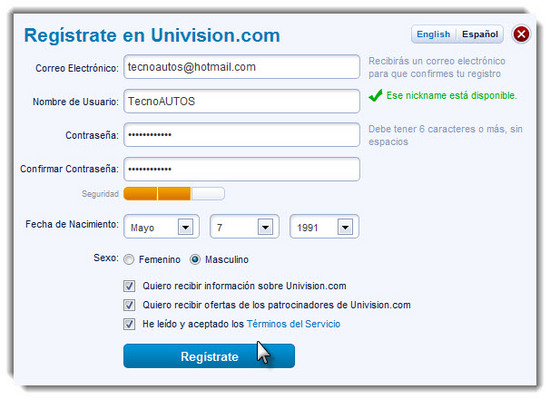 Univision registrarse 2