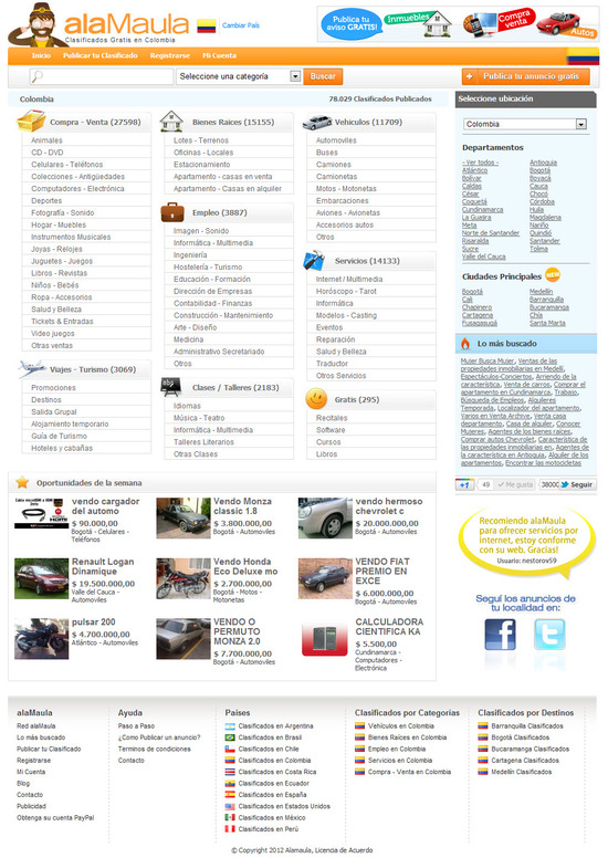 Vista de www.alamaula.com.co | Pagina Web o Home